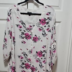 Torrid Button-Down Blouse - Pink Floral on White